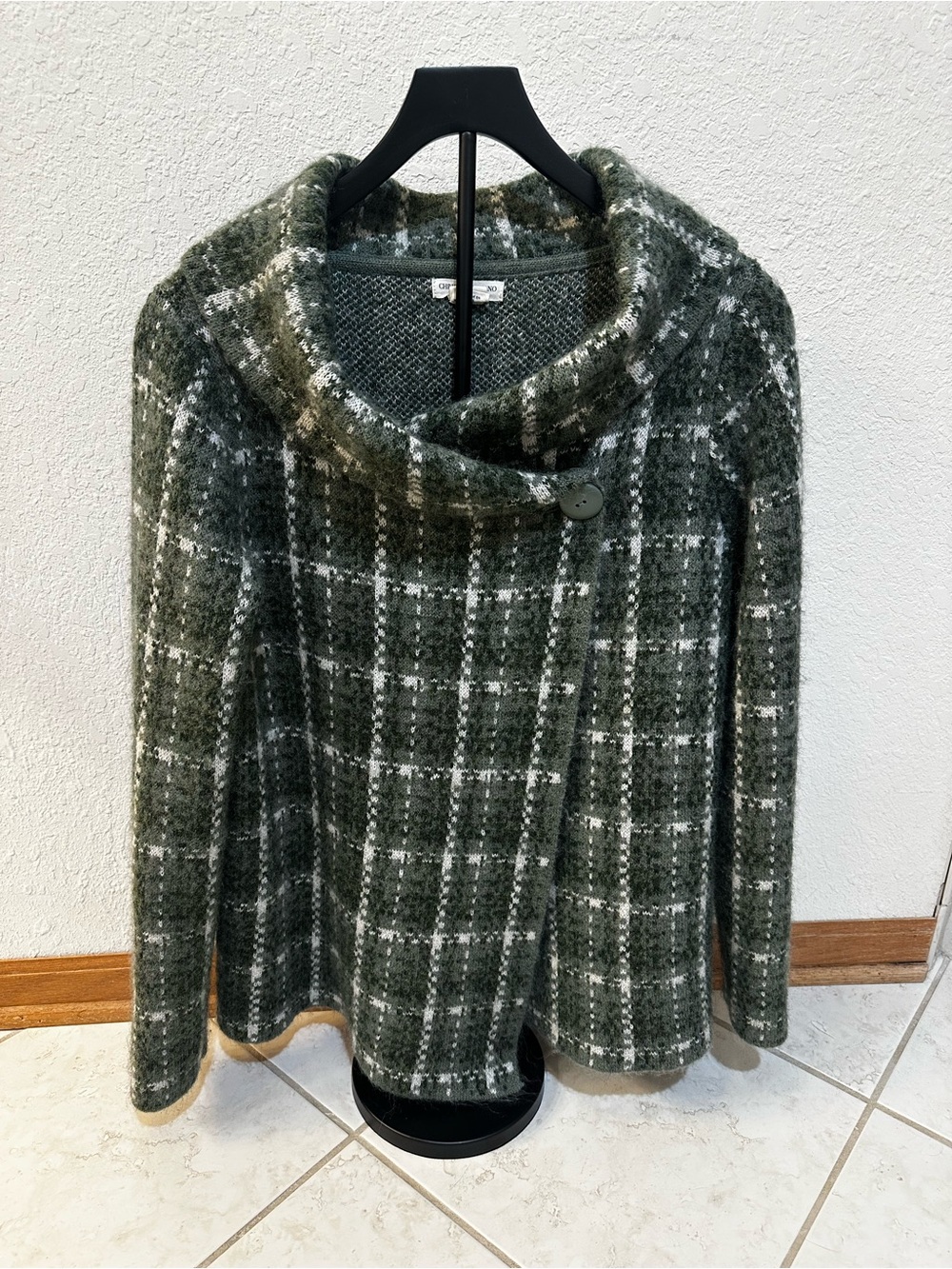 Christian Siriano Olive Green Plaid Cowl Neck Sweater